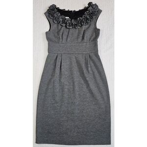 London Times Gray Ruffled Neck Sleeveless Dress
